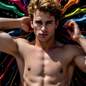 Paint Splat Fun - AI Photos of Hot men having fun with body paint. AI-generated abstract art featuring beautiful, handsome, sexy, shirtless, men, boys, lads, full of excitement joy and fun, covered in body paint, dynamic, interactive, Combining elements of realism with surreal abstract qualities, showcasing the potential of AI, in artistic expression. Photos of guys, just smiling, happy, and having a good time. Most of them are smiling because a paint bomb just blow up next to them, so I'm calling is Abstract Art. When paint attacks and makes people happy, it's Art!