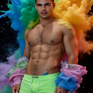 Paint Splat Fun - AI Photos of Hot men having fun with body paint. AI-generated abstract art featuring beautiful, handsome, sexy, shirtless, men, boys, lads, full of excitement joy and fun, covered in body paint, dynamic, interactive, Combining elements of realism with surreal abstract qualities, showcasing the potential of AI, in artistic expression. Photos of guys, just smiling, happy, and having a good time. Most of them are smiling because a paint bomb just blow up next to them, so I'm calling is Abstract Art. When paint attacks and makes people happy, it's Art!
