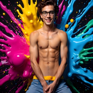 Paint Splat Fun - AI Photos of Hot men having fun with body paint. AI-generated abstract art featuring beautiful, handsome, sexy, shirtless, men, boys, lads, full of excitement joy and fun, covered in body paint, dynamic, interactive, Combining elements of realism with surreal abstract qualities, showcasing the potential of AI, in artistic expression. Photos of guys, just smiling, happy, and having a good time. Most of them are smiling because a paint bomb just blow up next to them, so I'm calling is Abstract Art. When paint attacks and makes people happy, it's Art!