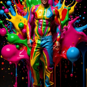 Paint Splat Fun - AI Photos of Hot men having fun with body paint. AI-generated abstract art featuring beautiful, handsome, sexy, shirtless, men, boys, lads, full of excitement joy and fun, covered in body paint, dynamic, interactive, Combining elements of realism with surreal abstract qualities, showcasing the potential of AI, in artistic expression. Photos of guys, just smiling, happy, and having a good time. Most of them are smiling because a paint bomb just blow up next to them, so I'm calling is Abstract Art. When paint attacks and makes people happy, it's Art!