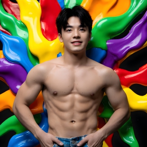 Paint Splat Fun - AI Photos of Hot men having fun with body paint. AI-generated abstract art featuring beautiful, handsome, sexy, shirtless, men, boys, lads, full of excitement joy and fun, covered in body paint, dynamic, interactive, Combining elements of realism with surreal abstract qualities, showcasing the potential of AI, in artistic expression. Photos of guys, just smiling, happy, and having a good time. Most of them are smiling because a paint bomb just blow up next to them, so I'm calling is Abstract Art. When paint attacks and makes people happy, it's Art!