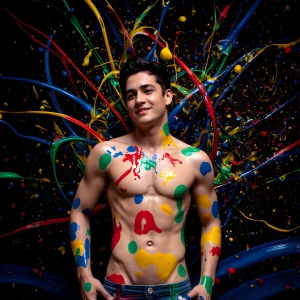 Paint Splat Fun - AI Photos of Hot men having fun with body paint. AI-generated abstract art featuring beautiful, handsome, sexy, shirtless, men, boys, lads, full of excitement joy and fun, covered in body paint, dynamic, interactive, Combining elements of realism with surreal abstract qualities, showcasing the potential of AI, in artistic expression. Photos of guys, just smiling, happy, and having a good time. Most of them are smiling because a paint bomb just blow up next to them, so I'm calling is Abstract Art. When paint attacks and makes people happy, it's Art!