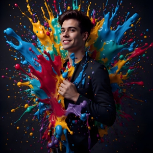 Paint Splat Fun - AI Photos of Hot men having fun with body paint. AI-generated abstract art featuring beautiful, handsome, sexy, shirtless, men, boys, lads, full of excitement joy and fun, covered in body paint, dynamic, interactive, Combining elements of realism with surreal abstract qualities, showcasing the potential of AI, in artistic expression. Photos of guys, just smiling, happy, and having a good time. Most of them are smiling because a paint bomb just blow up next to them, so I'm calling is Abstract Art. When paint attacks and makes people happy, it's Art!