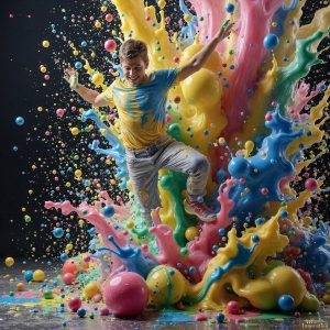 Paint Splat Fun - AI Photos of Hot men having fun with body paint. AI-generated abstract art featuring beautiful, handsome, sexy, shirtless, men, boys, lads, full of excitement joy and fun, covered in body paint, dynamic, interactive, Combining elements of realism with surreal abstract qualities, showcasing the potential of AI, in artistic expression. Photos of guys, just smiling, happy, and having a good time. Most of them are smiling because a paint bomb just blow up next to them, so I'm calling is Abstract Art. When paint attacks and makes people happy, it's Art!