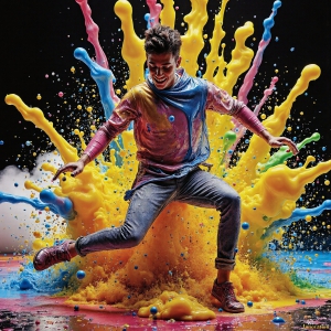 Paint Splat Fun - AI Photos of Hot men having fun with body paint. AI-generated abstract art featuring beautiful, handsome, sexy, shirtless, men, boys, lads, full of excitement joy and fun, covered in body paint, dynamic, interactive, Combining elements of realism with surreal abstract qualities, showcasing the potential of AI, in artistic expression. Photos of guys, just smiling, happy, and having a good time. Most of them are smiling because a paint bomb just blow up next to them, so I'm calling is Abstract Art. When paint attacks and makes people happy, it's Art!