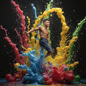 Paint Splat Fun - AI Photos of Hot men having fun with body paint. AI-generated abstract art featuring beautiful, handsome, sexy, shirtless, men, boys, lads, full of excitement joy and fun, covered in body paint, dynamic, interactive, Combining elements of realism with surreal abstract qualities, showcasing the potential of AI, in artistic expression. Photos of guys, just smiling, happy, and having a good time. Most of them are smiling because a paint bomb just blow up next to them, so I'm calling is Abstract Art. When paint attacks and makes people happy, it's Art!