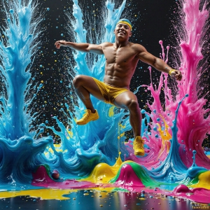 Paint Splat Fun - AI Photos of Hot men having fun with body paint. AI-generated abstract art featuring beautiful, handsome, sexy, shirtless, men, boys, lads, full of excitement joy and fun, covered in body paint, dynamic, interactive, Combining elements of realism with surreal abstract qualities, showcasing the potential of AI, in artistic expression. Photos of guys, just smiling, happy, and having a good time. Most of them are smiling because a paint bomb just blow up next to them, so I'm calling is Abstract Art. When paint attacks and makes people happy, it's Art!