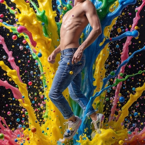 Paint Splat Fun - AI Photos of Hot men having fun with body paint. AI-generated abstract art featuring beautiful, handsome, sexy, shirtless, men, boys, lads, full of excitement joy and fun, covered in body paint, dynamic, interactive, Combining elements of realism with surreal abstract qualities, showcasing the potential of AI, in artistic expression. Photos of guys, just smiling, happy, and having a good time. Most of them are smiling because a paint bomb just blow up next to them, so I'm calling is Abstract Art. When paint attacks and makes people happy, it's Art!