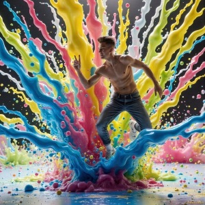 Paint Splat Fun - AI Photos of Hot men having fun with body paint. AI-generated abstract art featuring beautiful, handsome, sexy, shirtless, men, boys, lads, full of excitement joy and fun, covered in body paint, dynamic, interactive, Combining elements of realism with surreal abstract qualities, showcasing the potential of AI, in artistic expression. Photos of guys, just smiling, happy, and having a good time. Most of them are smiling because a paint bomb just blow up next to them, so I'm calling is Abstract Art. When paint attacks and makes people happy, it's Art!