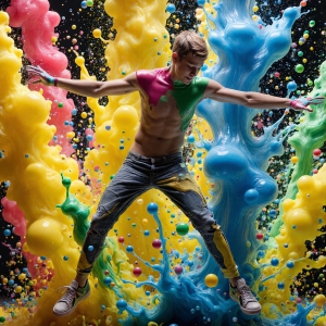 Paint Splat Fun - AI Photos of Hot men having fun with body paint. AI-generated abstract art featuring beautiful, handsome, sexy, shirtless, men, boys, lads, full of excitement joy and fun, covered in body paint, dynamic, interactive, Combining elements of realism with surreal abstract qualities, showcasing the potential of AI, in artistic expression. Photos of guys, just smiling, happy, and having a good time. Most of them are smiling because a paint bomb just blow up next to them, so I'm calling is Abstract Art. When paint attacks and makes people happy, it's Art!