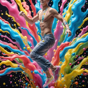 Paint Splat Fun - AI Photos of Hot men having fun with body paint. AI-generated abstract art featuring beautiful, handsome, sexy, shirtless, men, boys, lads, full of excitement joy and fun, covered in body paint, dynamic, interactive, Combining elements of realism with surreal abstract qualities, showcasing the potential of AI, in artistic expression. Photos of guys, just smiling, happy, and having a good time. Most of them are smiling because a paint bomb just blow up next to them, so I'm calling is Abstract Art. When paint attacks and makes people happy, it's Art!