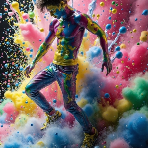Paint Splat Fun - AI Photos of Hot men having fun with body paint. AI-generated abstract art featuring beautiful, handsome, sexy, shirtless, men, boys, lads, full of excitement joy and fun, covered in body paint, dynamic, interactive, Combining elements of realism with surreal abstract qualities, showcasing the potential of AI, in artistic expression. Photos of guys, just smiling, happy, and having a good time. Most of them are smiling because a paint bomb just blow up next to them, so I'm calling is Abstract Art. When paint attacks and makes people happy, it's Art!