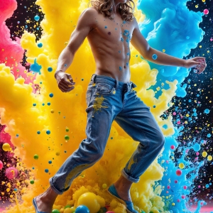 Paint Splat Fun - AI Photos of Hot men having fun with body paint. AI-generated abstract art featuring beautiful, handsome, sexy, shirtless, men, boys, lads, full of excitement joy and fun, covered in body paint, dynamic, interactive, Combining elements of realism with surreal abstract qualities, showcasing the potential of AI, in artistic expression. Photos of guys, just smiling, happy, and having a good time. Most of them are smiling because a paint bomb just blow up next to them, so I'm calling is Abstract Art. When paint attacks and makes people happy, it's Art!
