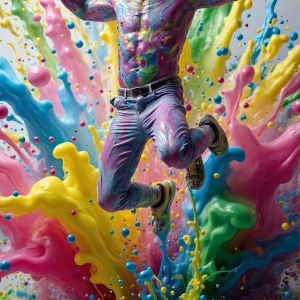 Paint Splat Fun - AI Photos of Hot men having fun with body paint. AI-generated abstract art featuring beautiful, handsome, sexy, shirtless, men, boys, lads, full of excitement joy and fun, covered in body paint, dynamic, interactive, Combining elements of realism with surreal abstract qualities, showcasing the potential of AI, in artistic expression. Photos of guys, just smiling, happy, and having a good time. Most of them are smiling because a paint bomb just blow up next to them, so I'm calling is Abstract Art. When paint attacks and makes people happy, it's Art!