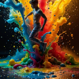 Paint Splat Fun - AI Photos of Hot men having fun with body paint. AI-generated abstract art featuring beautiful, handsome, sexy, shirtless, men, boys, lads, full of excitement joy and fun, covered in body paint, dynamic, interactive, Combining elements of realism with surreal abstract qualities, showcasing the potential of AI, in artistic expression. Photos of guys, just smiling, happy, and having a good time. Most of them are smiling because a paint bomb just blow up next to them, so I'm calling is Abstract Art. When paint attacks and makes people happy, it's Art!