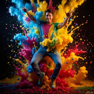 Paint Splat Fun - AI Photos of Hot men having fun with body paint. AI-generated abstract art featuring beautiful, handsome, sexy, shirtless, men, boys, lads, full of excitement joy and fun, covered in body paint, dynamic, interactive, Combining elements of realism with surreal abstract qualities, showcasing the potential of AI, in artistic expression. Photos of guys, just smiling, happy, and having a good time. Most of them are smiling because a paint bomb just blow up next to them, so I'm calling is Abstract Art. When paint attacks and makes people happy, it's Art!