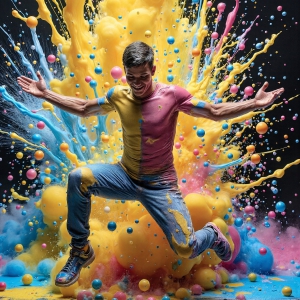 Paint Splat Fun - AI Photos of Hot men having fun with body paint. AI-generated abstract art featuring beautiful, handsome, sexy, shirtless, men, boys, lads, full of excitement joy and fun, covered in body paint, dynamic, interactive, Combining elements of realism with surreal abstract qualities, showcasing the potential of AI, in artistic expression. Photos of guys, just smiling, happy, and having a good time. Most of them are smiling because a paint bomb just blow up next to them, so I'm calling is Abstract Art. When paint attacks and makes people happy, it's Art!