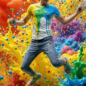 Paint Splat Fun - AI Photos of Hot men having fun with body paint. AI-generated abstract art featuring beautiful, handsome, sexy, shirtless, men, boys, lads, full of excitement joy and fun, covered in body paint, dynamic, interactive, Combining elements of realism with surreal abstract qualities, showcasing the potential of AI, in artistic expression. Photos of guys, just smiling, happy, and having a good time. Most of them are smiling because a paint bomb just blow up next to them, so I'm calling is Abstract Art. When paint attacks and makes people happy, it's Art!