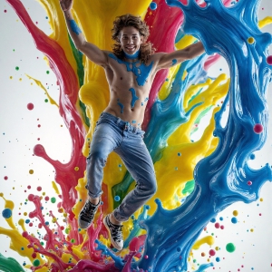 Paint Splat Fun - AI Photos of Hot men having fun with body paint. AI-generated abstract art featuring beautiful, handsome, sexy, shirtless, men, boys, lads, full of excitement joy and fun, covered in body paint, dynamic, interactive, Combining elements of realism with surreal abstract qualities, showcasing the potential of AI, in artistic expression. Photos of guys, just smiling, happy, and having a good time. Most of them are smiling because a paint bomb just blow up next to them, so I'm calling is Abstract Art. When paint attacks and makes people happy, it's Art!