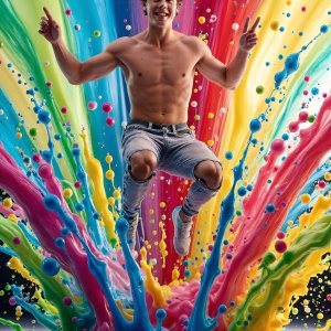 Paint Splat Fun - AI Photos of Hot men having fun with body paint. AI-generated abstract art featuring beautiful, handsome, sexy, shirtless, men, boys, lads, full of excitement joy and fun, covered in body paint, dynamic, interactive, Combining elements of realism with surreal abstract qualities, showcasing the potential of AI, in artistic expression. Photos of guys, just smiling, happy, and having a good time. Most of them are smiling because a paint bomb just blow up next to them, so I'm calling is Abstract Art. When paint attacks and makes people happy, it's Art!