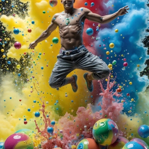 Paint Splat Fun - AI Photos of Hot men having fun with body paint. AI-generated abstract art featuring beautiful, handsome, sexy, shirtless, men, boys, lads, full of excitement joy and fun, covered in body paint, dynamic, interactive, Combining elements of realism with surreal abstract qualities, showcasing the potential of AI, in artistic expression. Photos of guys, just smiling, happy, and having a good time. Most of them are smiling because a paint bomb just blow up next to them, so I'm calling is Abstract Art. When paint attacks and makes people happy, it's Art!