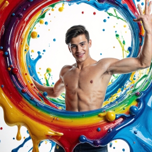 Paint Splat Fun - AI Photos of Hot men having fun with body paint. AI-generated abstract art featuring beautiful, handsome, sexy, shirtless, men, boys, lads, full of excitement joy and fun, covered in body paint, dynamic, interactive, Combining elements of realism with surreal abstract qualities, showcasing the potential of AI, in artistic expression. Photos of guys, just smiling, happy, and having a good time. Most of them are smiling because a paint bomb just blow up next to them, so I'm calling is Abstract Art. When paint attacks and makes people happy, it's Art!