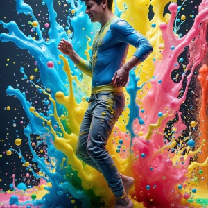 Paint Splat Fun - AI Photos of Hot men having fun with body paint. AI-generated abstract art featuring beautiful, handsome, sexy, shirtless, men, boys, lads, full of excitement joy and fun, covered in body paint, dynamic, interactive, Combining elements of realism with surreal abstract qualities, showcasing the potential of AI, in artistic expression. Photos of guys, just smiling, happy, and having a good time. Most of them are smiling because a paint bomb just blow up next to them, so I'm calling is Abstract Art. When paint attacks and makes people happy, it's Art!