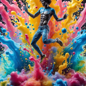 Paint Splat Fun - AI Photos of Hot men having fun with body paint. AI-generated abstract art featuring beautiful, handsome, sexy, shirtless, men, boys, lads, full of excitement joy and fun, covered in body paint, dynamic, interactive, Combining elements of realism with surreal abstract qualities, showcasing the potential of AI, in artistic expression. Photos of guys, just smiling, happy, and having a good time. Most of them are smiling because a paint bomb just blow up next to them, so I'm calling is Abstract Art. When paint attacks and makes people happy, it's Art!
