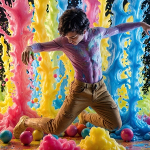 Paint Splat Fun - AI Photos of Hot men having fun with body paint. AI-generated abstract art featuring beautiful, handsome, sexy, shirtless, men, boys, lads, full of excitement joy and fun, covered in body paint, dynamic, interactive, Combining elements of realism with surreal abstract qualities, showcasing the potential of AI, in artistic expression. Photos of guys, just smiling, happy, and having a good time. Most of them are smiling because a paint bomb just blow up next to them, so I'm calling is Abstract Art. When paint attacks and makes people happy, it's Art!
