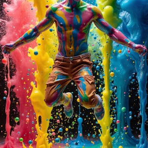 Paint Splat Fun - AI Photos of Hot men having fun with body paint. AI-generated abstract art featuring beautiful, handsome, sexy, shirtless, men, boys, lads, full of excitement joy and fun, covered in body paint, dynamic, interactive, Combining elements of realism with surreal abstract qualities, showcasing the potential of AI, in artistic expression. Photos of guys, just smiling, happy, and having a good time. Most of them are smiling because a paint bomb just blow up next to them, so I'm calling is Abstract Art. When paint attacks and makes people happy, it's Art!