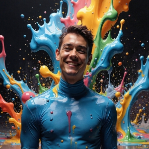 Paint Splat Fun - AI Photos of Hot men having fun with body paint. AI-generated abstract art featuring beautiful, handsome, sexy, shirtless, men, boys, lads, full of excitement joy and fun, covered in body paint, dynamic, interactive, Combining elements of realism with surreal abstract qualities, showcasing the potential of AI, in artistic expression. Photos of guys, just smiling, happy, and having a good time. Most of them are smiling because a paint bomb just blow up next to them, so I'm calling is Abstract Art. When paint attacks and makes people happy, it's Art!
