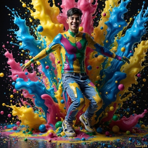 Paint Splat Fun - AI Photos of Hot men having fun with body paint. AI-generated abstract art featuring beautiful, handsome, sexy, shirtless, men, boys, lads, full of excitement joy and fun, covered in body paint, dynamic, interactive, Combining elements of realism with surreal abstract qualities, showcasing the potential of AI, in artistic expression. Photos of guys, just smiling, happy, and having a good time. Most of them are smiling because a paint bomb just blow up next to them, so I'm calling is Abstract Art. When paint attacks and makes people happy, it's Art!