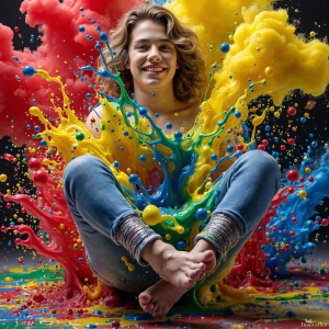 Paint Splat Fun - AI Photos of Hot men having fun with body paint. AI-generated abstract art featuring beautiful, handsome, sexy, shirtless, men, boys, lads, full of excitement joy and fun, covered in body paint, dynamic, interactive, Combining elements of realism with surreal abstract qualities, showcasing the potential of AI, in artistic expression. Photos of guys, just smiling, happy, and having a good time. Most of them are smiling because a paint bomb just blow up next to them, so I'm calling is Abstract Art. When paint attacks and makes people happy, it's Art!