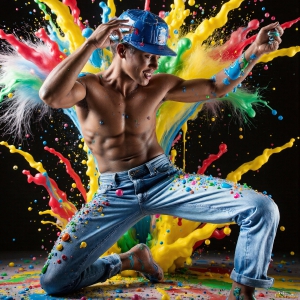 Paint Splat Fun - AI Photos of Hot men having fun with body paint. AI-generated abstract art featuring beautiful, handsome, sexy, shirtless, men, boys, lads, full of excitement joy and fun, covered in body paint, dynamic, interactive, Combining elements of realism with surreal abstract qualities, showcasing the potential of AI, in artistic expression. Photos of guys, just smiling, happy, and having a good time. Most of them are smiling because a paint bomb just blow up next to them, so I'm calling is Abstract Art. When paint attacks and makes people happy, it's Art!