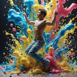 Paint Splat Fun - AI Photos of Hot men having fun with body paint. AI-generated abstract art featuring beautiful, handsome, sexy, shirtless, men, boys, lads, full of excitement joy and fun, covered in body paint, dynamic, interactive, Combining elements of realism with surreal abstract qualities, showcasing the potential of AI, in artistic expression. Photos of guys, just smiling, happy, and having a good time. Most of them are smiling because a paint bomb just blow up next to them, so I'm calling is Abstract Art. When paint attacks and makes people happy, it's Art!