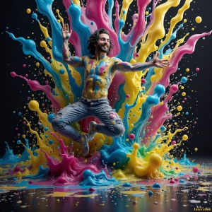 Paint Splat Fun - AI Photos of Hot men having fun with body paint. AI-generated abstract art featuring beautiful, handsome, sexy, shirtless, men, boys, lads, full of excitement joy and fun, covered in body paint, dynamic, interactive, Combining elements of realism with surreal abstract qualities, showcasing the potential of AI, in artistic expression. Photos of guys, just smiling, happy, and having a good time. Most of them are smiling because a paint bomb just blow up next to them, so I'm calling is Abstract Art. When paint attacks and makes people happy, it's Art!