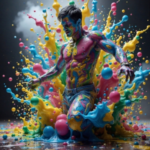 Paint Splat Fun - AI Photos of Hot men having fun with body paint. AI-generated abstract art featuring beautiful, handsome, sexy, shirtless, men, boys, lads, full of excitement joy and fun, covered in body paint, dynamic, interactive, Combining elements of realism with surreal abstract qualities, showcasing the potential of AI, in artistic expression. Photos of guys, just smiling, happy, and having a good time. Most of them are smiling because a paint bomb just blow up next to them, so I'm calling is Abstract Art. When paint attacks and makes people happy, it's Art!