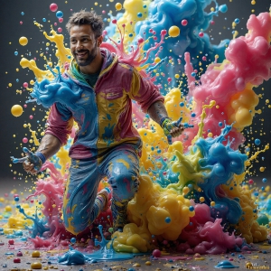 Paint Splat Fun - AI Photos of Hot men having fun with body paint. AI-generated abstract art featuring beautiful, handsome, sexy, shirtless, men, boys, lads, full of excitement joy and fun, covered in body paint, dynamic, interactive, Combining elements of realism with surreal abstract qualities, showcasing the potential of AI, in artistic expression. Photos of guys, just smiling, happy, and having a good time. Most of them are smiling because a paint bomb just blow up next to them, so I'm calling is Abstract Art. When paint attacks and makes people happy, it's Art!