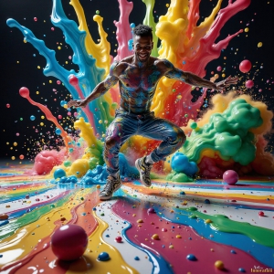 Paint Splat Fun - AI Photos of Hot men having fun with body paint. AI-generated abstract art featuring beautiful, handsome, sexy, shirtless, men, boys, lads, full of excitement joy and fun, covered in body paint, dynamic, interactive, Combining elements of realism with surreal abstract qualities, showcasing the potential of AI, in artistic expression. Photos of guys, just smiling, happy, and having a good time. Most of them are smiling because a paint bomb just blow up next to them, so I'm calling is Abstract Art. When paint attacks and makes people happy, it's Art!