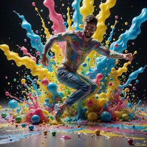 Paint Splat Fun - AI Photos of Hot men having fun with body paint. AI-generated abstract art featuring beautiful, handsome, sexy, shirtless, men, boys, lads, full of excitement joy and fun, covered in body paint, dynamic, interactive, Combining elements of realism with surreal abstract qualities, showcasing the potential of AI, in artistic expression. Photos of guys, just smiling, happy, and having a good time. Most of them are smiling because a paint bomb just blow up next to them, so I'm calling is Abstract Art. When paint attacks and makes people happy, it's Art!