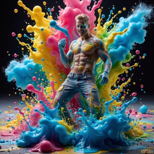 Paint Splat Fun - AI Photos of Hot men having fun with body paint. AI-generated abstract art featuring beautiful, handsome, sexy, shirtless, men, boys, lads, full of excitement joy and fun, covered in body paint, dynamic, interactive, Combining elements of realism with surreal abstract qualities, showcasing the potential of AI, in artistic expression. Photos of guys, just smiling, happy, and having a good time. Most of them are smiling because a paint bomb just blow up next to them, so I'm calling is Abstract Art. When paint attacks and makes people happy, it's Art!