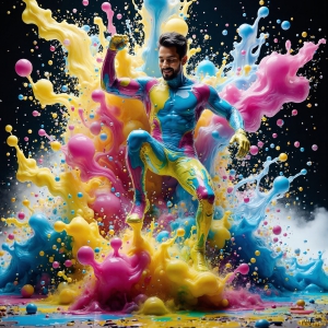 Paint Splat Fun - AI Photos of Hot men having fun with body paint. AI-generated abstract art featuring beautiful, handsome, sexy, shirtless, men, boys, lads, full of excitement joy and fun, covered in body paint, dynamic, interactive, Combining elements of realism with surreal abstract qualities, showcasing the potential of AI, in artistic expression. Photos of guys, just smiling, happy, and having a good time. Most of them are smiling because a paint bomb just blow up next to them, so I'm calling is Abstract Art. When paint attacks and makes people happy, it's Art!