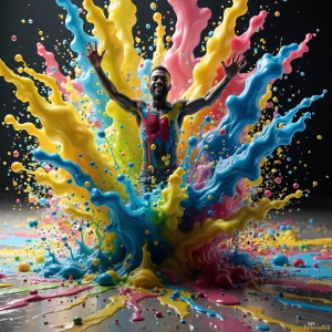 Paint Splat Fun - AI Photos of Hot men having fun with body paint. AI-generated abstract art featuring beautiful, handsome, sexy, shirtless, men, boys, lads, full of excitement joy and fun, covered in body paint, dynamic, interactive, Combining elements of realism with surreal abstract qualities, showcasing the potential of AI, in artistic expression. Photos of guys, just smiling, happy, and having a good time. Most of them are smiling because a paint bomb just blow up next to them, so I'm calling is Abstract Art. When paint attacks and makes people happy, it's Art!