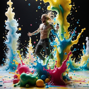 Paint Splat Fun - AI Photos of Hot men having fun with body paint. AI-generated abstract art featuring beautiful, handsome, sexy, shirtless, men, boys, lads, full of excitement joy and fun, covered in body paint, dynamic, interactive, Combining elements of realism with surreal abstract qualities, showcasing the potential of AI, in artistic expression. Photos of guys, just smiling, happy, and having a good time. Most of them are smiling because a paint bomb just blow up next to them, so I'm calling is Abstract Art. When paint attacks and makes people happy, it's Art!