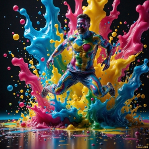 Paint Splat Fun - AI Photos of Hot men having fun with body paint. AI-generated abstract art featuring beautiful, handsome, sexy, shirtless, men, boys, lads, full of excitement joy and fun, covered in body paint, dynamic, interactive, Combining elements of realism with surreal abstract qualities, showcasing the potential of AI, in artistic expression. Photos of guys, just smiling, happy, and having a good time. Most of them are smiling because a paint bomb just blow up next to them, so I'm calling is Abstract Art. When paint attacks and makes people happy, it's Art!