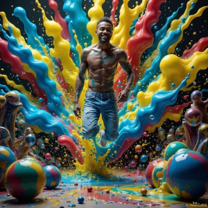 Paint Splat Fun - AI Photos of Hot men having fun with body paint. AI-generated abstract art featuring beautiful, handsome, sexy, shirtless, men, boys, lads, full of excitement joy and fun, covered in body paint, dynamic, interactive, Combining elements of realism with surreal abstract qualities, showcasing the potential of AI, in artistic expression. Photos of guys, just smiling, happy, and having a good time. Most of them are smiling because a paint bomb just blow up next to them, so I'm calling is Abstract Art. When paint attacks and makes people happy, it's Art!