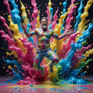 Paint Splat Fun - AI Photos of Hot men having fun with body paint. AI-generated abstract art featuring beautiful, handsome, sexy, shirtless, men, boys, lads, full of excitement joy and fun, covered in body paint, dynamic, interactive, Combining elements of realism with surreal abstract qualities, showcasing the potential of AI, in artistic expression. Photos of guys, just smiling, happy, and having a good time. Most of them are smiling because a paint bomb just blow up next to them, so I'm calling is Abstract Art. When paint attacks and makes people happy, it's Art!