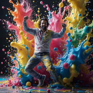 Paint Splat Fun - AI Photos of Hot men having fun with body paint. AI-generated abstract art featuring beautiful, handsome, sexy, shirtless, men, boys, lads, full of excitement joy and fun, covered in body paint, dynamic, interactive, Combining elements of realism with surreal abstract qualities, showcasing the potential of AI, in artistic expression. Photos of guys, just smiling, happy, and having a good time. Most of them are smiling because a paint bomb just blow up next to them, so I'm calling is Abstract Art. When paint attacks and makes people happy, it's Art!