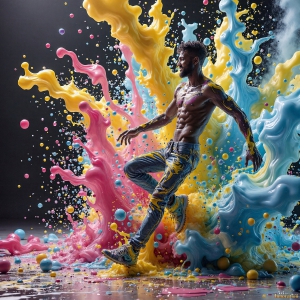 Paint Splat Fun - AI Photos of Hot men having fun with body paint. AI-generated abstract art featuring beautiful, handsome, sexy, shirtless, men, boys, lads, full of excitement joy and fun, covered in body paint, dynamic, interactive, Combining elements of realism with surreal abstract qualities, showcasing the potential of AI, in artistic expression. Photos of guys, just smiling, happy, and having a good time. Most of them are smiling because a paint bomb just blow up next to them, so I'm calling is Abstract Art. When paint attacks and makes people happy, it's Art!