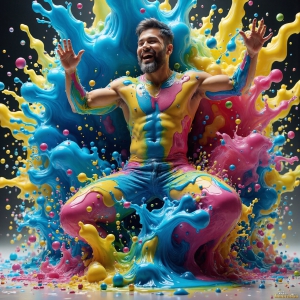 Paint Splat Fun - AI Photos of Hot men having fun with body paint. AI-generated abstract art featuring beautiful, handsome, sexy, shirtless, men, boys, lads, full of excitement joy and fun, covered in body paint, dynamic, interactive, Combining elements of realism with surreal abstract qualities, showcasing the potential of AI, in artistic expression. Photos of guys, just smiling, happy, and having a good time. Most of them are smiling because a paint bomb just blow up next to them, so I'm calling is Abstract Art. When paint attacks and makes people happy, it's Art!